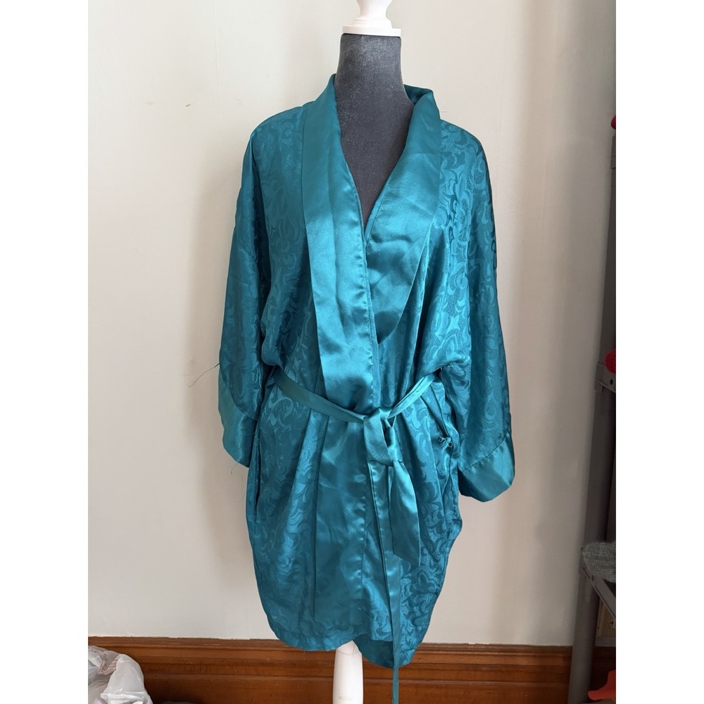 victorias Secret Vintage Gold Label Satin Green Robe Lg